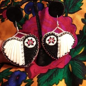 Half Navajo Basket Half Dentalium Beaded Earrings